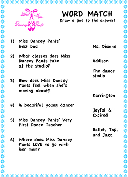 little miss dancey pants word match